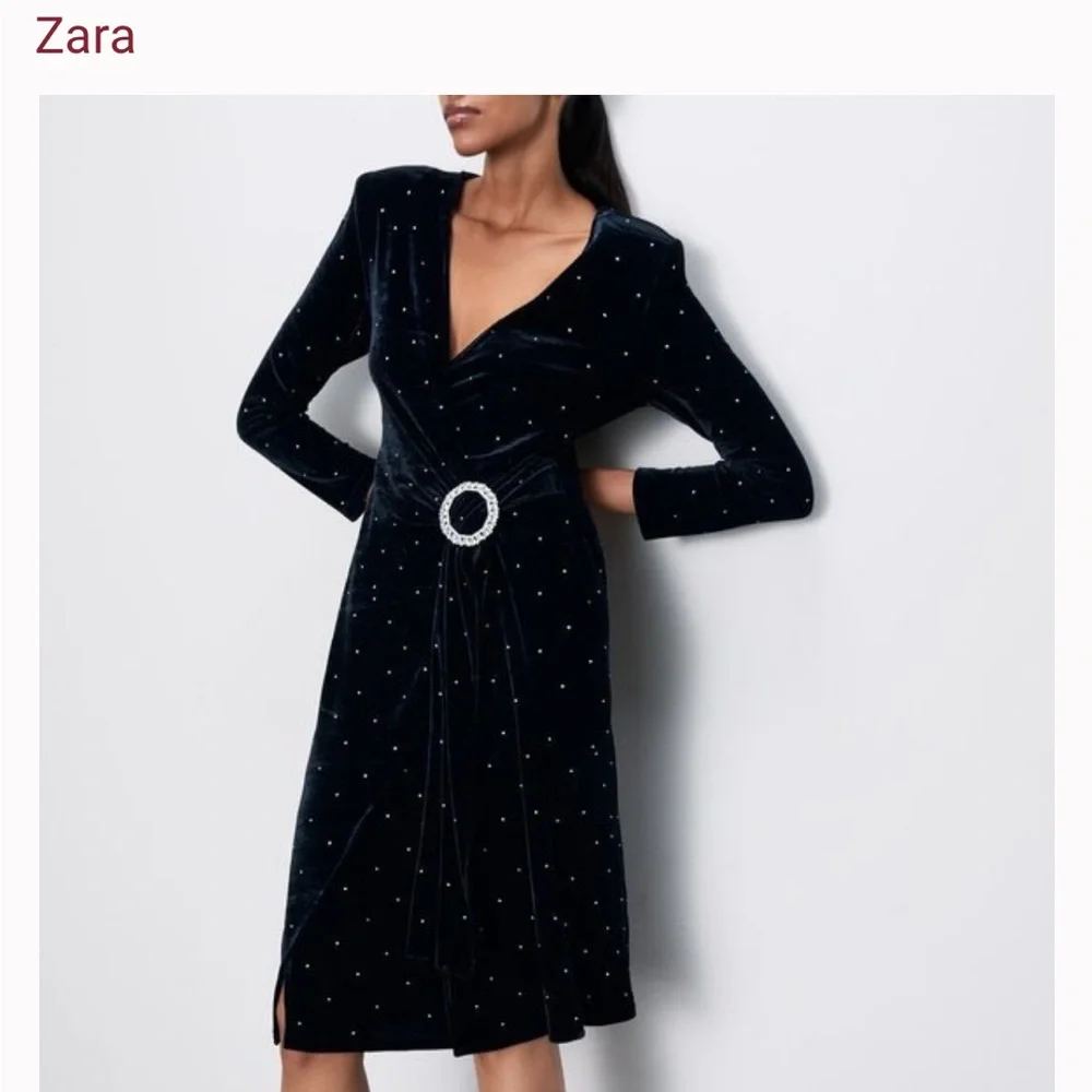 NWT - Zara Size S Black Sparkly Velvet Dress - Picture 3 of 7